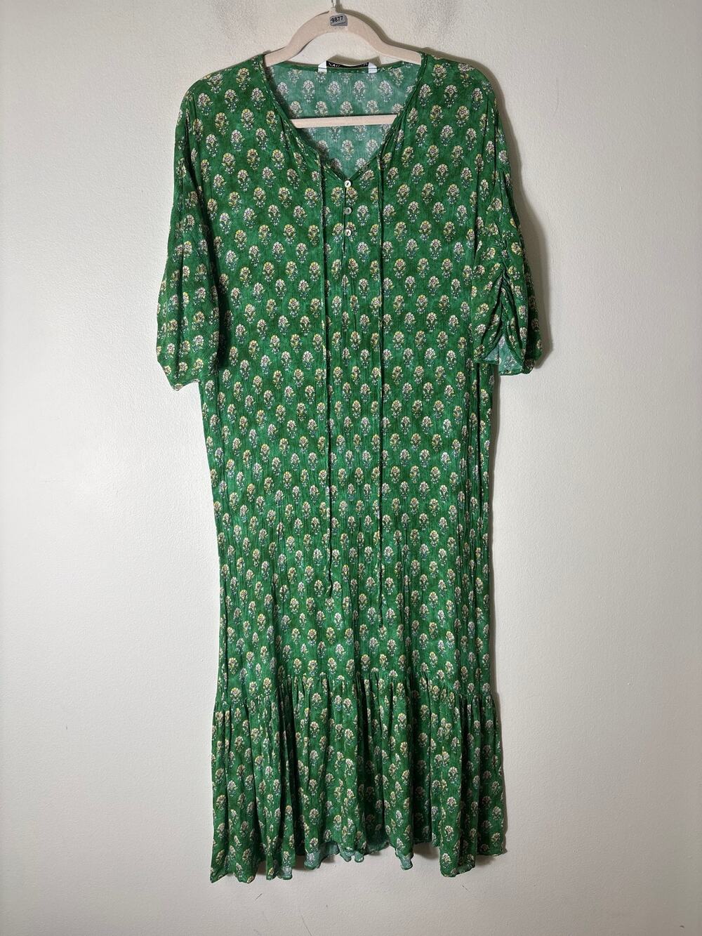 Zara Green Block Print Crepe Maxi Dress Sz M